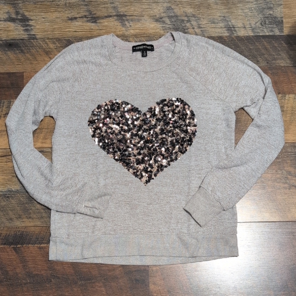 Inspired Hearts Tan Sweater with Sequin Heart